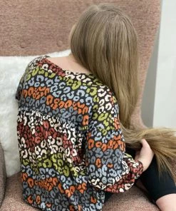 Oddi Leopard Bubble Sleeve Top