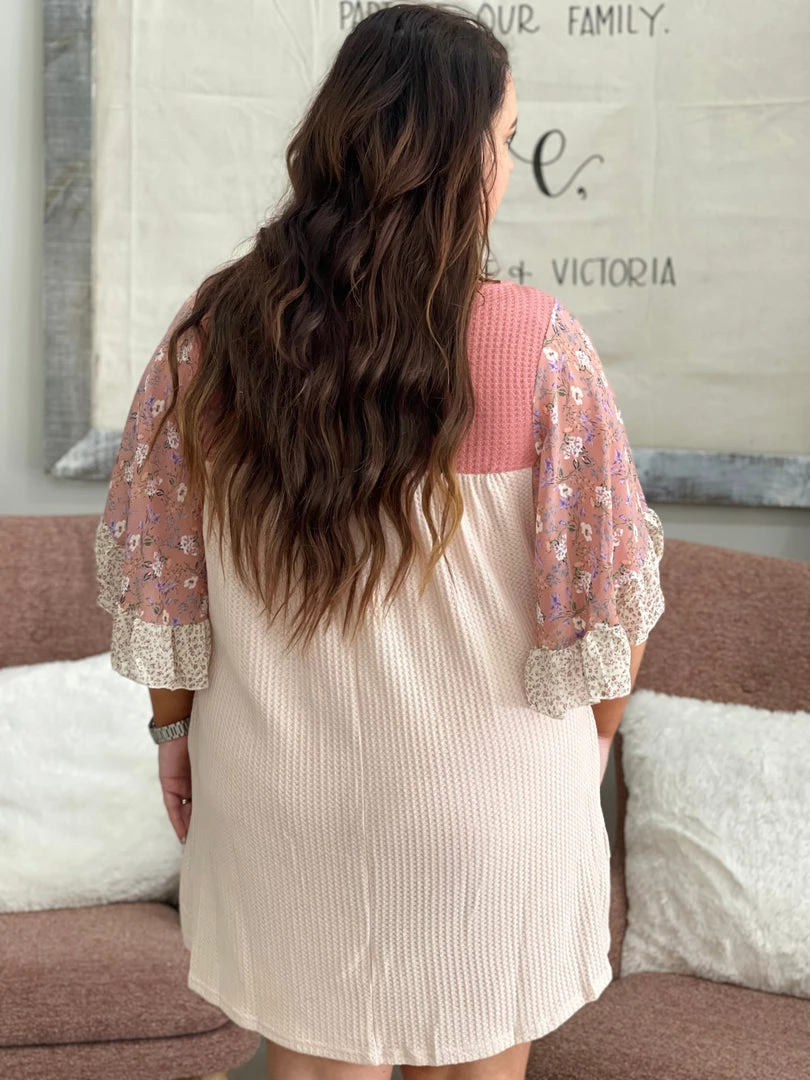 Fashingo: Umgee Floral Sleeve Waffle Knit Dress With Pockets 3 Fashingo: Umgee Floral Sleeve Waffle Knit Dress With Pockets