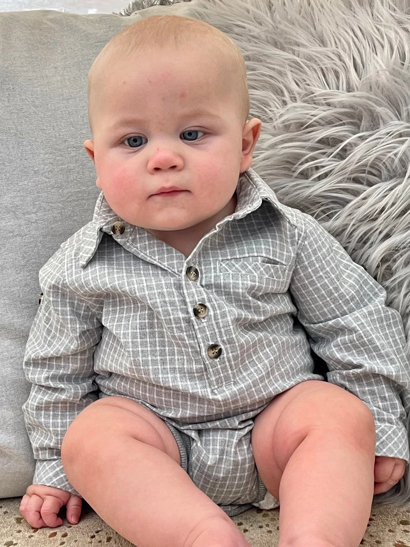 Me & Henry Grey Plaid Collared Onesie 1 Me & Henry Grey Plaid Collared Onesie