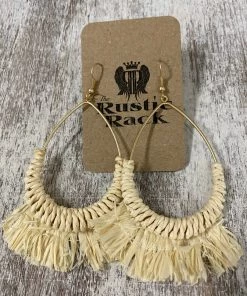 Golden Stella Raffia Wrapped Teardrop Earrings In Ivory