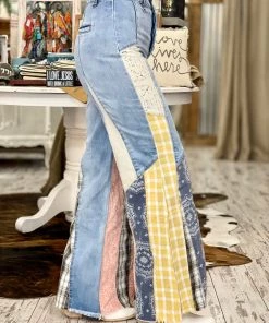Easel Patchwork Wide Leg Bell Bottom Flare Pants BOTTOMS