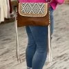 Myra Bag Tribal Flap Leather Purse With Fringe