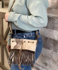 Myra Bag Black & White Fringe Hairon Crossbody Purse ACCESSORIES