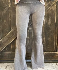 Fashiongo: Chatoyant Washed Bell Bottom Flare Pants With Pockets In Desert Taupe