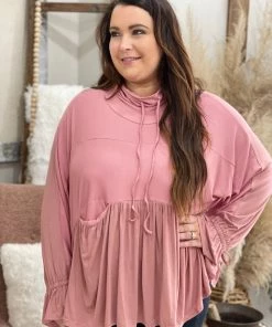 Davi & Dani TOPS Turtleneck Drawstring Babydoll Top