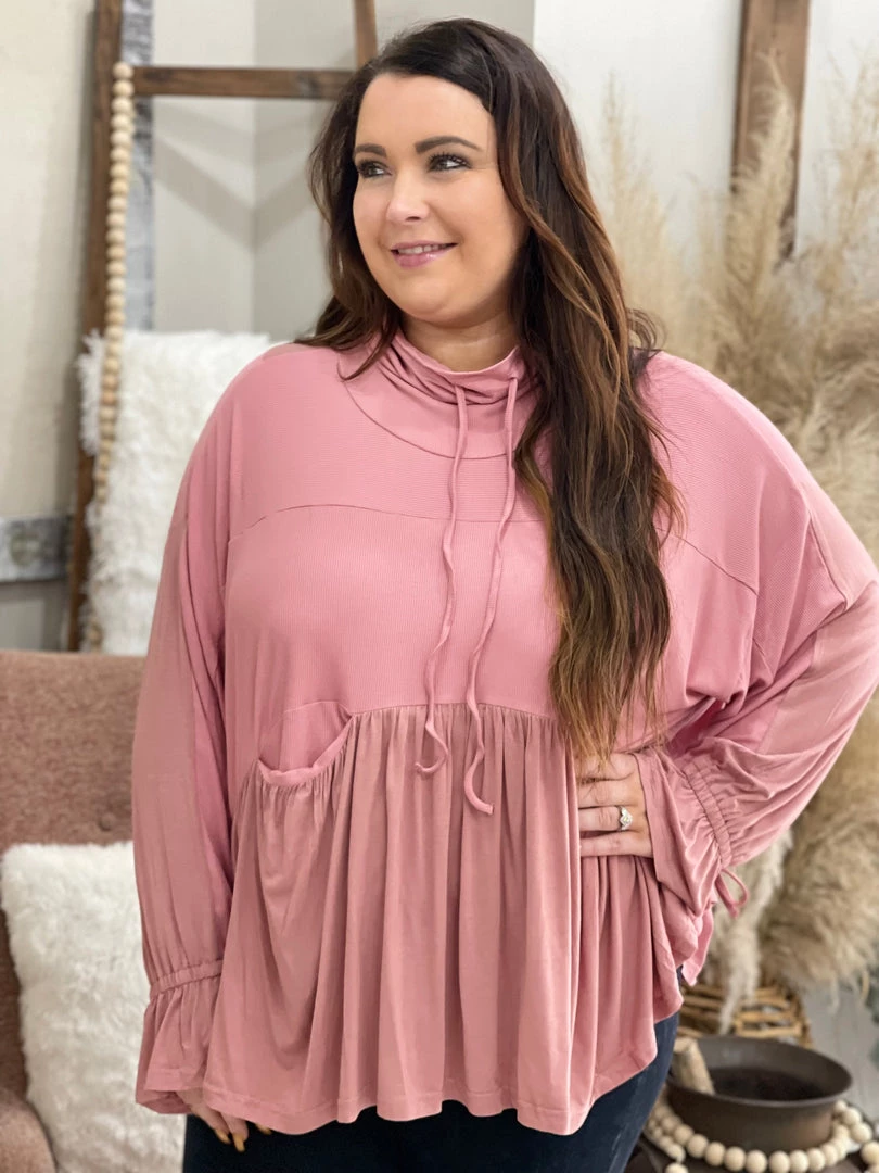 Davi & Dani TOPS Turtleneck Drawstring Babydoll Top 2 Davi & Dani TOPS Turtleneck Drawstring Babydoll Top