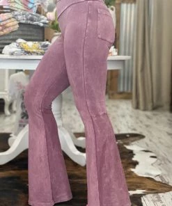 Fashiongo: Chatoyant Washed Bell Bottom Flare Pants With Pockets In Rose