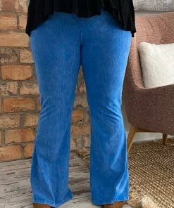 Fashiongo: Chatoyant Washed Bell Bottom Flare Pants In Ocean Blue BOTTOMS