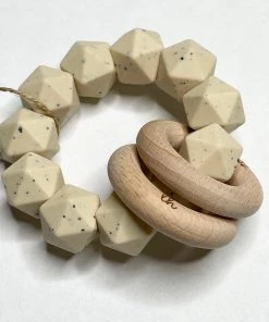 Three Hearts GIFTS Silicone & Wooden Teething Rattle