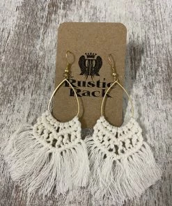 Golden Stella Teardrop Tassel Earrings In White
