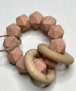 Three Hearts GIFTS Silicone & Wooden Teething Rattle