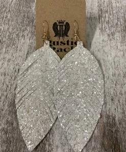 Golden Stella Glitter Leather Feather Earrings In White ACCESSORIES