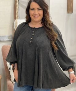 Oddi Washed Ribbed Henley Top