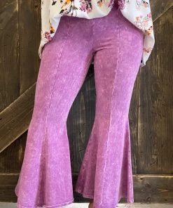 Fashiongo: Chatoyant BOTTOMS Washed Cropped Bell Bottom Pants In Purple