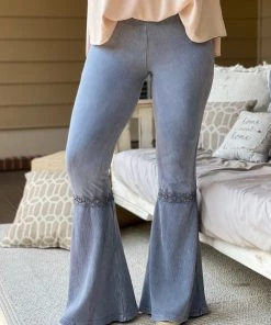 Fashiongo: Chatoyant Washed Waffle Bell Bottom Flare Pants In Silver