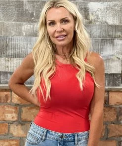 2NE1 Apparel Solid Sleeveless Bodysuit In Red