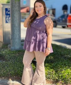 Fashiongo: Chatoyant Washed Bell Bottom Flare Pants With Pockets In Tan