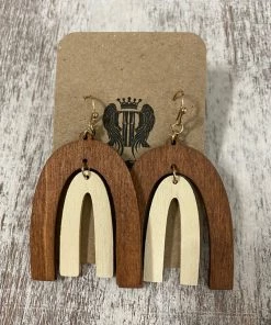 Golden Stella Wood Two Tone Arch Earrings In Brown