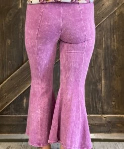 Fashiongo: Chatoyant BOTTOMS Washed Cropped Bell Bottom Pants In Purple