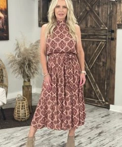 Easel DRESSES Printed Halter Tiered Midi Dress