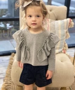 Vignette Navy Corduroy Ruffle Shorts