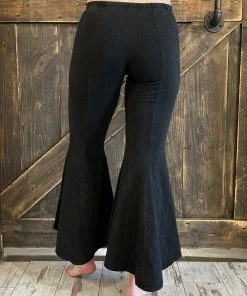 Fashiongo: Chatoyant Washed High Low Cropped Bell Bottom Pants In Black BOTTOMS