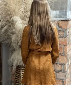 Hayden Of Los Angeles GIRLS Ribbed Hacci Knit Dress With Waist Tie