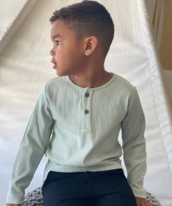 Ettie + H Double Button Onesie/ Shirt In Sage BOYS