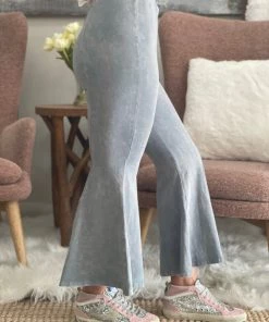 Fashiongo: Chatoyant Washed Cropped Bell Bottom Pants In Silver BOTTOMS