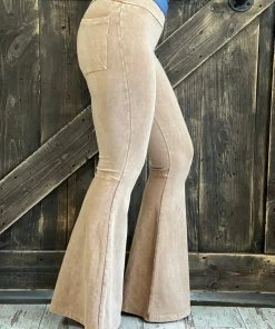 Fashiongo: Chatoyant Washed Bell Bottom Flare Pants With Pockets In Camel