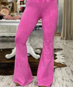 Fashiongo: Chatoyant Washed Bell Bottom Flare Pants In Pink BOTTOMS