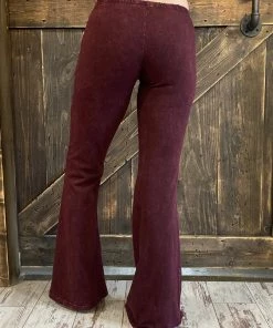 Fashiongo: Chatoyant Washed Bell Bottom Flare Pants In Burgundy