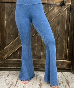 Fashiongo: Chatoyant Washed Bell Bottom Flare Pants With Pockets In Light Blue