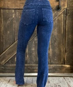 Fashiongo: Chatoyant BOTTOMS Washed Bootcut Pants With Pockets In Blue