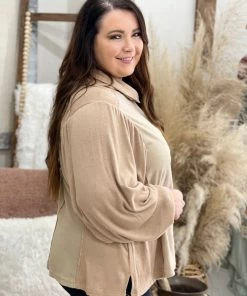 Davi & Dani Mixed Fabric Bubble Sleeve Turtleneck Top