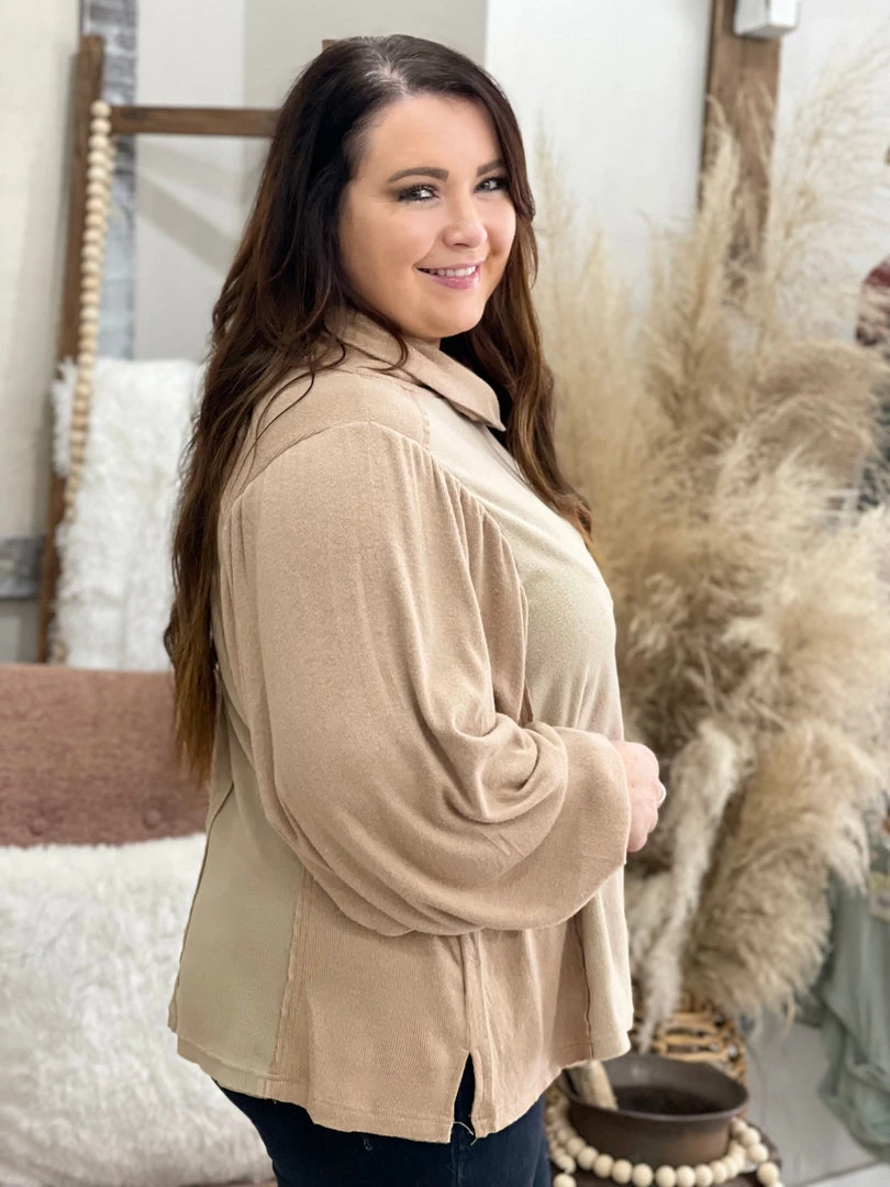 Davi & Dani Mixed Fabric Bubble Sleeve Turtleneck Top 2 Davi & Dani Mixed Fabric Bubble Sleeve Turtleneck Top