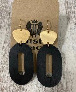 Golden Stella Oval Wood Earrings In Black ACCESSORIES