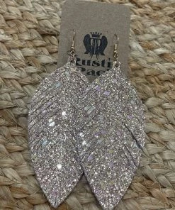 Golden Stella ACCESSORIES Glitter Leather Feather Earrings In Rose Gold