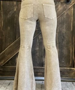 Fashiongo: Chatoyant Washed Bell Bottom Flare Pants With Pockets In Tan BOTTOMS