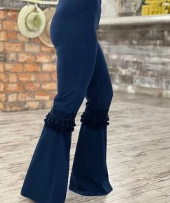 Fashiongo: Chatoyant Fringed Crochet Washed Bell Bottom Flare Pants In Blue BOTTOMS