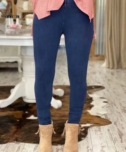 Fashiongo: Chatoyant Washed Leggings In Dark Blue BOTTOMS