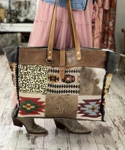 Myra Bag Patchwork Rug, Canvas, & Hairon Weekender Bag