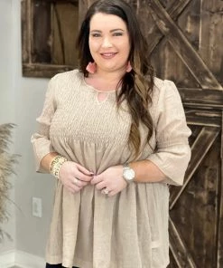 Oddi Smocked Keyhole Babydoll Top