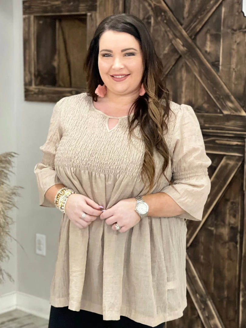 Oddi Smocked Keyhole Babydoll Top 1 Oddi Smocked Keyhole Babydoll Top