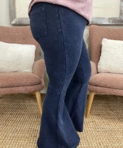 Fashiongo: Chatoyant Washed Bell Bottom Flare Pants With Pockets In Dark Blue