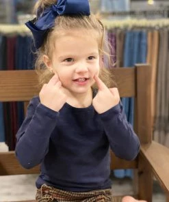 Vignette Solid Heathered Long Sleeve Top In Navy GIRLS