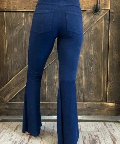 Fashiongo: Chatoyant Washed Bell Bottom Flare Pants With Pockets In Dark Blue BOTTOMS