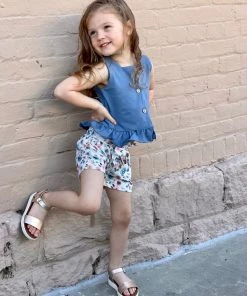 Honeydew GIRLS Ruffle Tank Top + Paperbag Shorts Set In Blue 9 Honeydew GIRLS Ruffle Tank Top + Paperbag Shorts Set In Blue