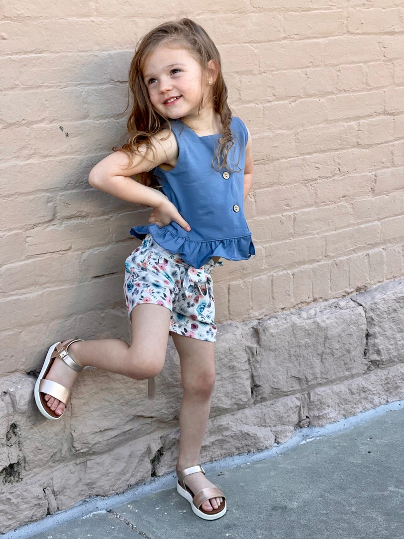 Honeydew GIRLS Ruffle Tank Top + Paperbag Shorts Set In Blue 5 Honeydew GIRLS Ruffle Tank Top + Paperbag Shorts Set In Blue