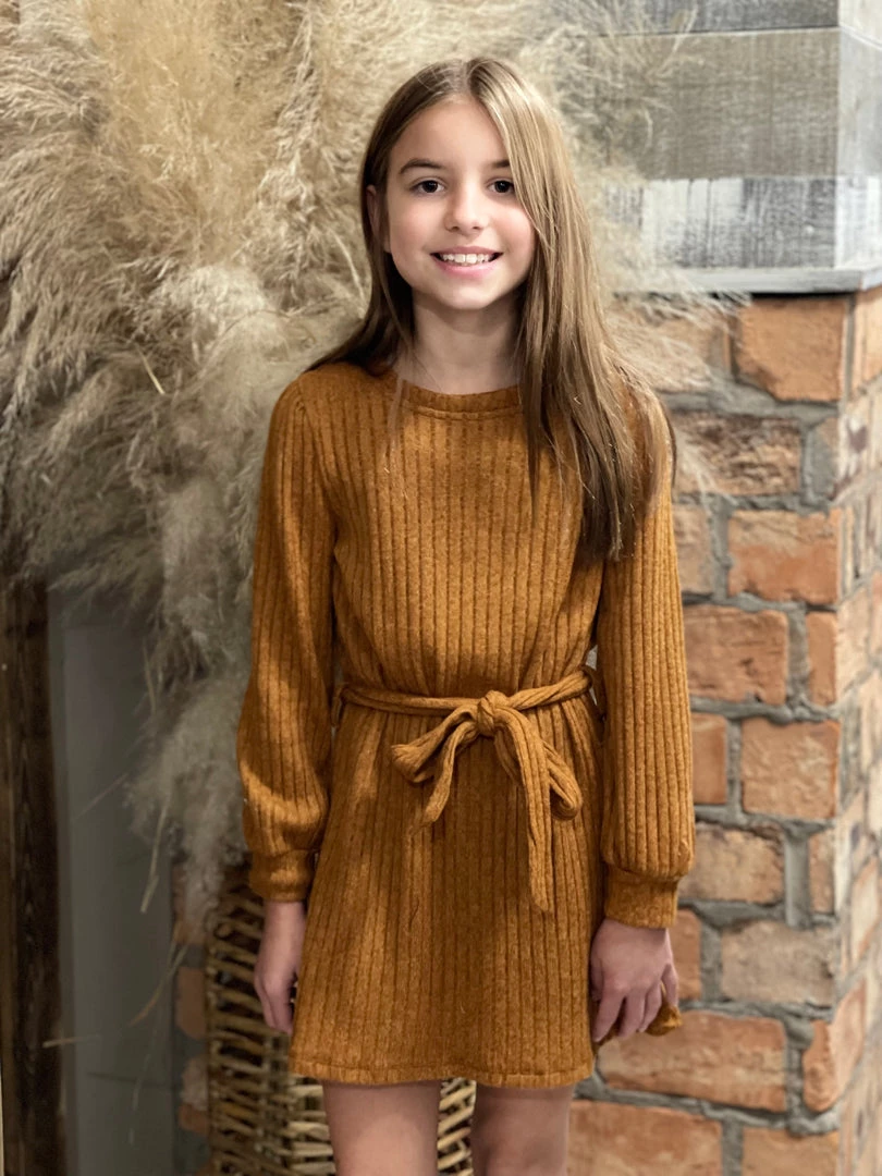 Hayden Of Los Angeles GIRLS Ribbed Hacci Knit Dress With Waist Tie 1 Hayden Of Los Angeles GIRLS Ribbed Hacci Knit Dress With Waist Tie